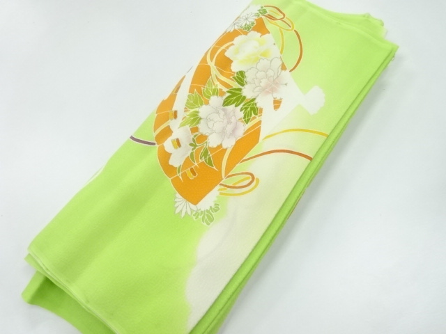 JAPANESE KIMONO / ANTIQUE ARAIHARI FOR KIMONO / SILK / FOLDING FAN & PEONY